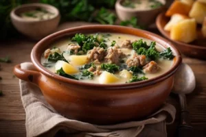 Creamy kale and sausage soup with potatoes 