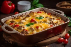 Sausage and egg breakfast casserole with vegetables 