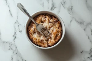 A fork testing the dessert for doneness