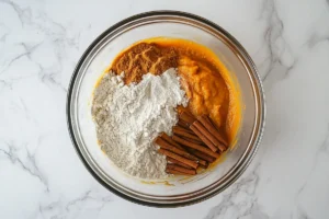 Mixing ingredients for the pumpkin dessert