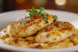 A plate of creamy Marry Me Chicken Pasta with fresh parsley garnish and golden-brown chicken