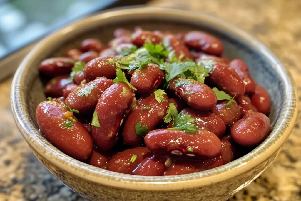 Delicious kidney beans with cilantro, ready to eat