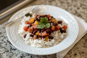 Plated kidney bean and rice meal: what is good to eat with kidney beans for dinner.

