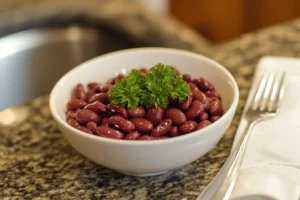 Kidney beans served in a bowl with parsley garnish