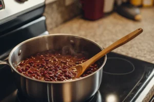 Kidney beans soaking with onions, garlic, and spices