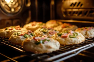 Ham and jalapeno biscuits baking in the oven