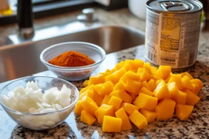 Ingredients for making a kidney beans and squash side dish recipe