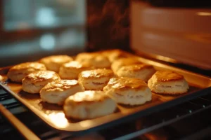 Ham biscuits baking in the oven, a key step in making this classic Southern dish