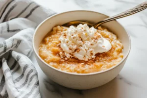 A warm bowl of kačamak with cheese and cream